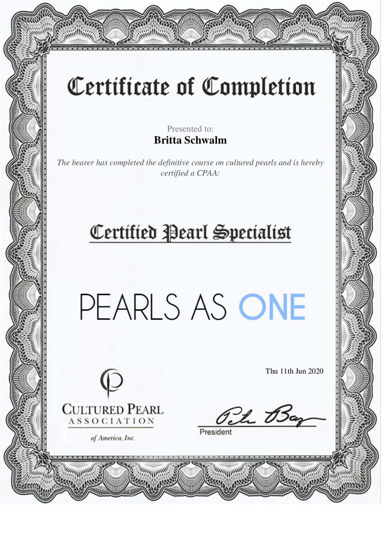 Kleine Perlenkunde (Teil1) 1 Certificate