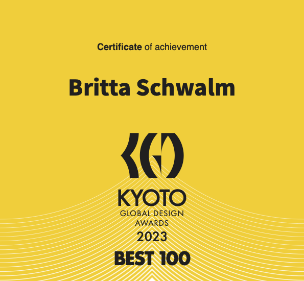 2023 KYOTO GLOBAL DESIGN AWARDS - BEST 100 WINNER CERTIFICATE_Britta Schwalm