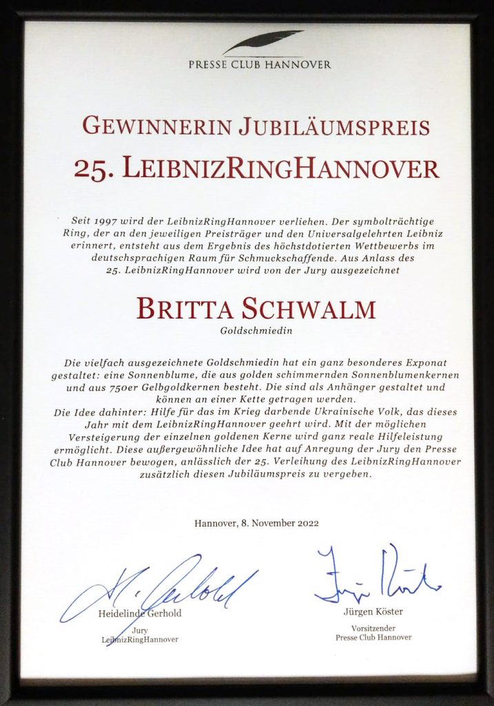 LeibnizRingHanover - Jubiläumspreis zum 25. jährigen Bestehen 8 Leibnitzring Hannover 2022 Ehrenpreis
