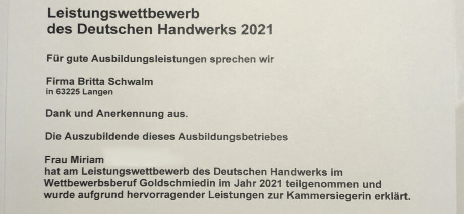 Ehrenurkunde Leistungswettbewerb