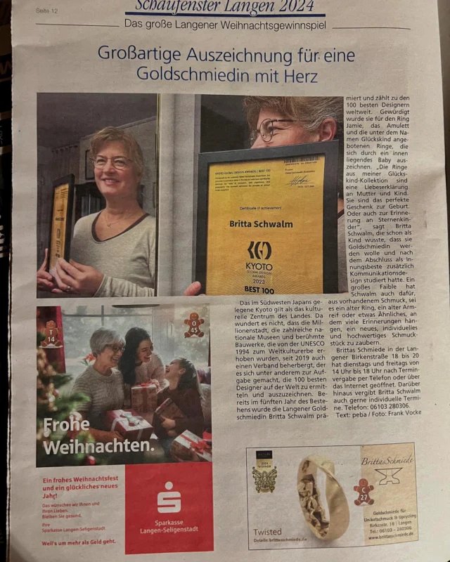 Danke für den tollen Artikel in der Stadtpost! #brittasschmiede #jamie #AwardWinning #KyotoGlobalDesignAward #best100 #Stadtpost